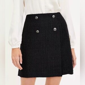 LOFT NWT Tweed Button Black Wrap Skirt Size 2 Professional Work Chic A-line Mini